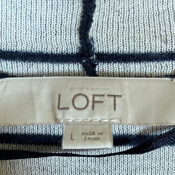 Ann Taylor LOFT Womens Sweater Navy Blue Striped Open Draped Cardigan Stretch L - Picture 6 of 12